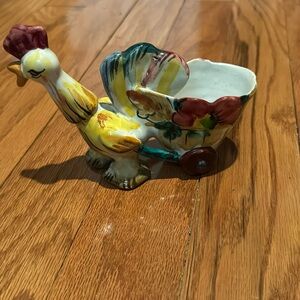 Vintage Rooster Planter Majolica Style Handmade in Italy